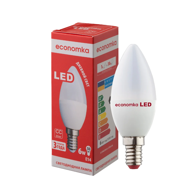 Лампа світлодіодна Economka LED C37, 6Вт, E14, 4200К (10363)